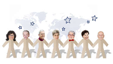 Menschenkette der ehrenamtlichen Helfer der ROTE NASEN