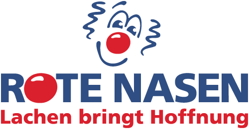 Logo von ROTE NASEN mit dem ROTE NASEN Clownkopf und der Mission Lachen bringt Hoffnung.