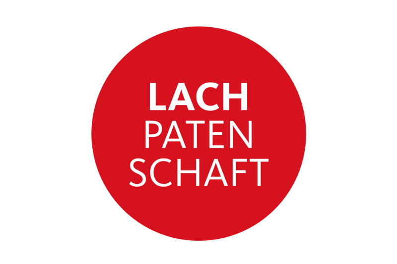 Roter Kreis mit Text Lachpatenschaft.