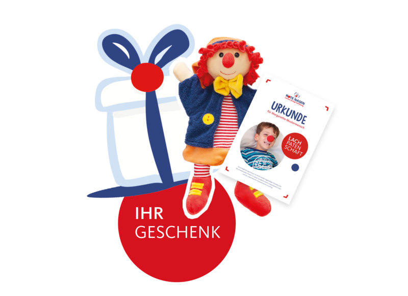 Lachpatenschaft-Willkommenspaket mit Urkunde und Handpuppe RONA.