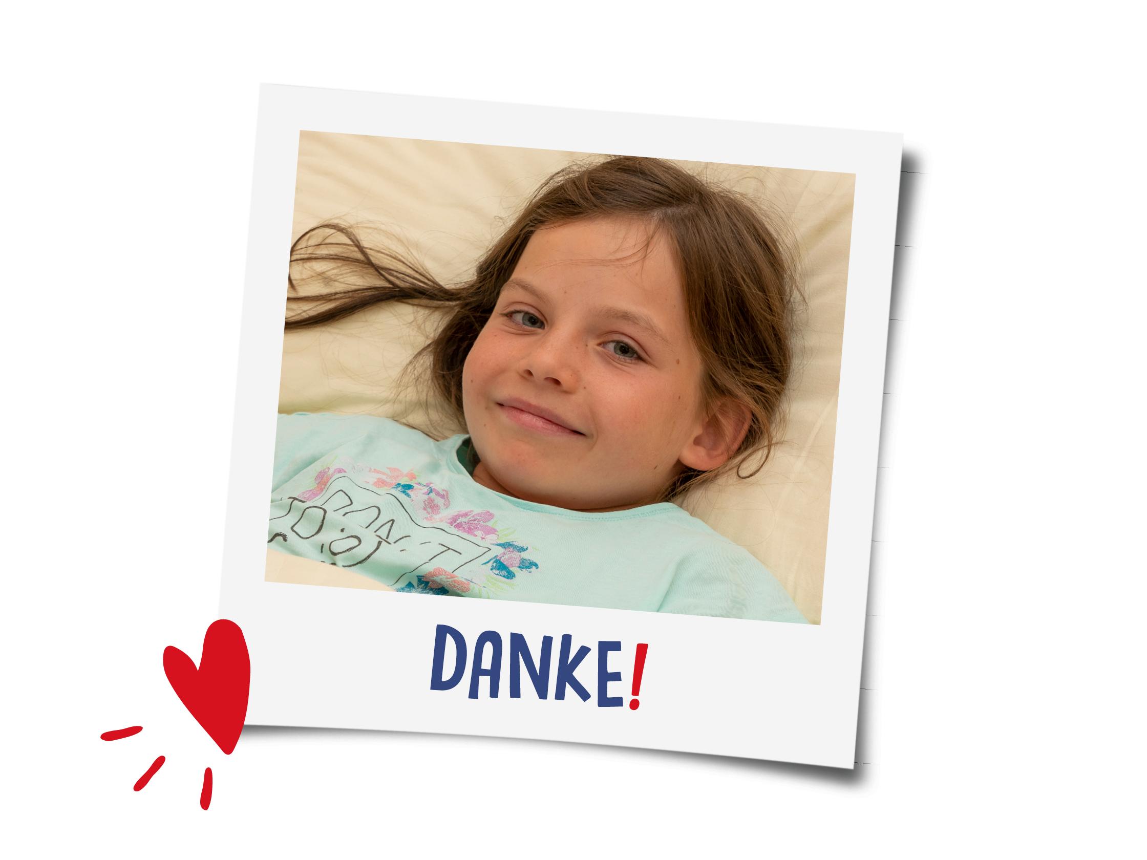 Laura liegt im Krankenbett mit ihrem Teddy und sagt DANKE