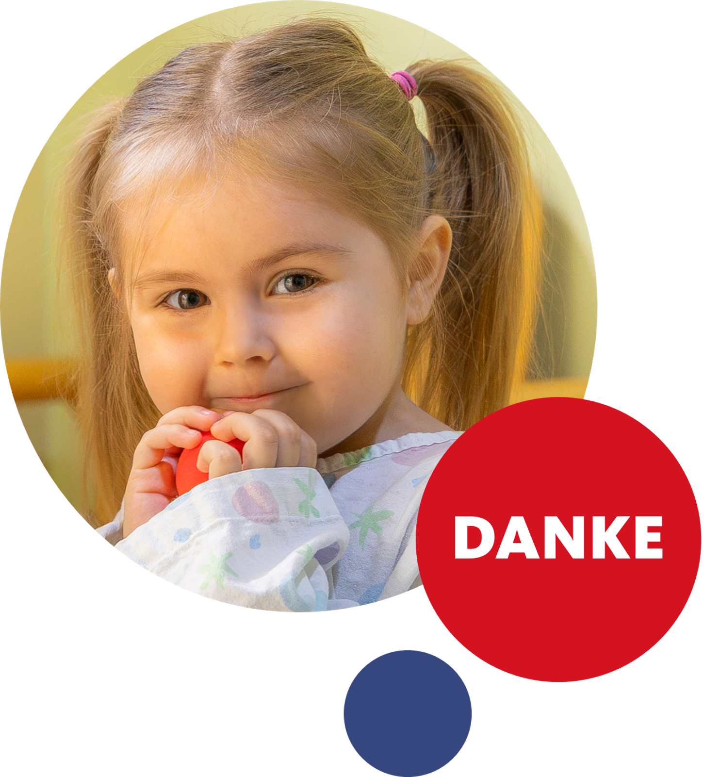 Profilbild vom Mädchen Leonora im Spital mit einem Danke-Schriftzug.