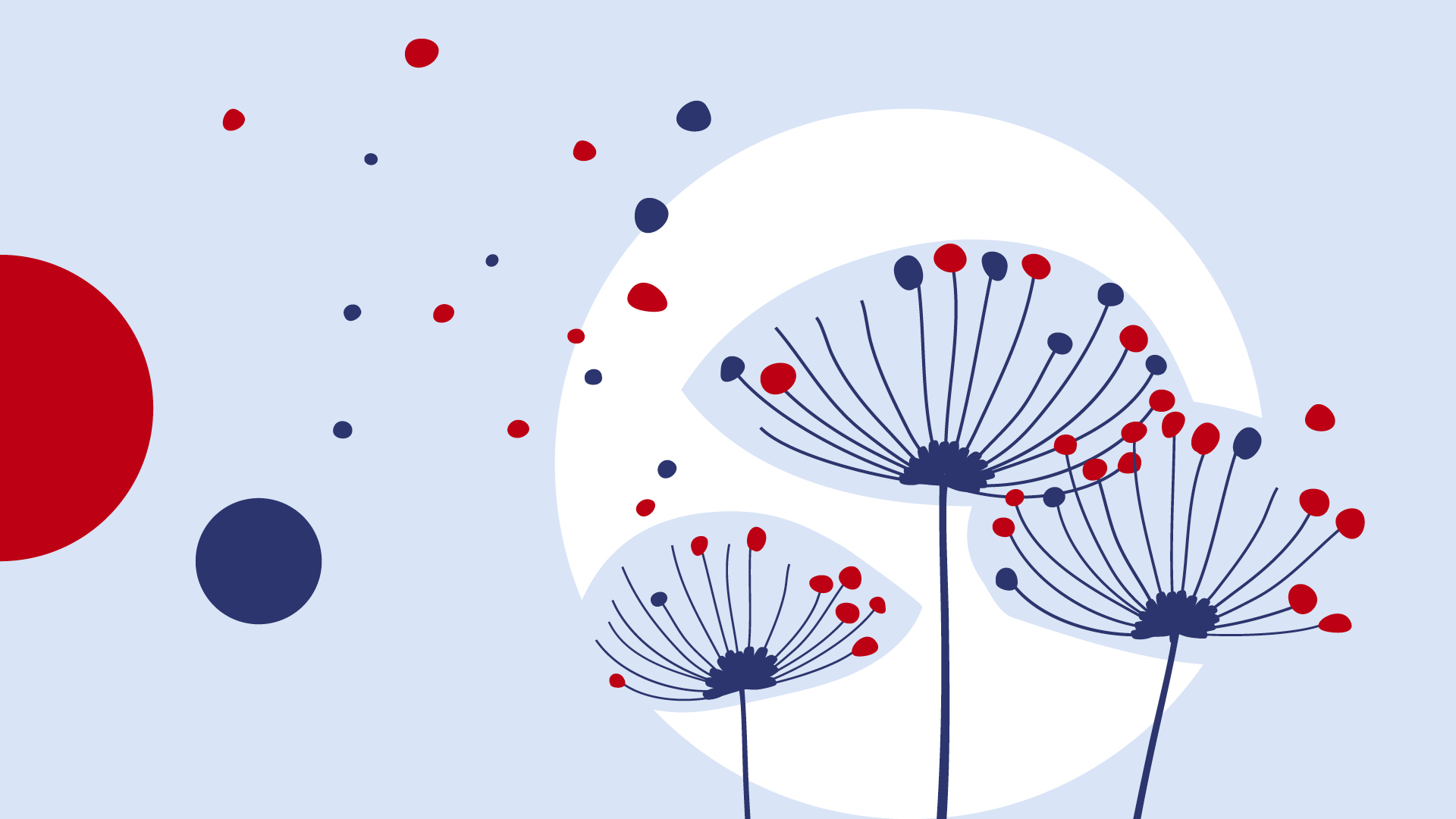 Eine Illustration von Pusteblumen in hellblau.